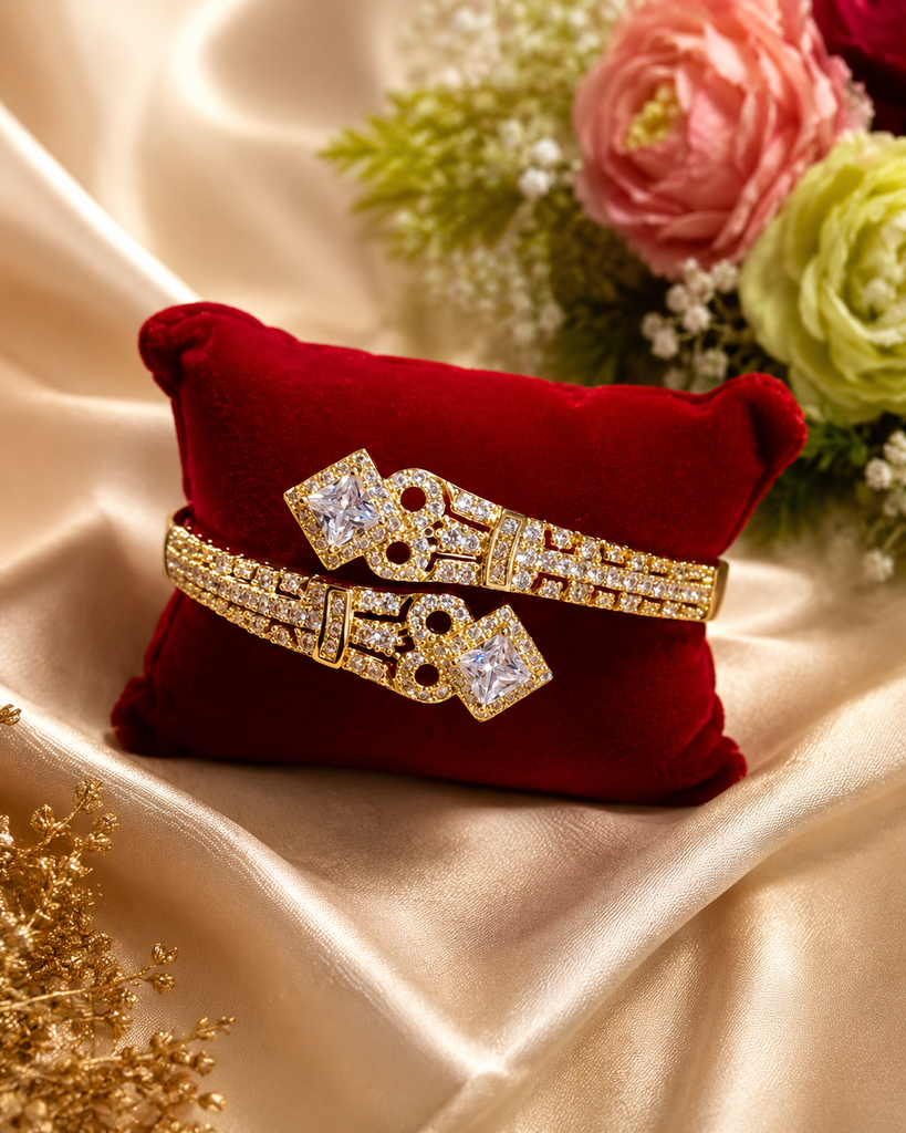 Royal Gold Princess Cut Zircon Anti-Tarnish Cuff Bracelet