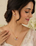 Multicolour Crystal Gold Floral Pendant Set