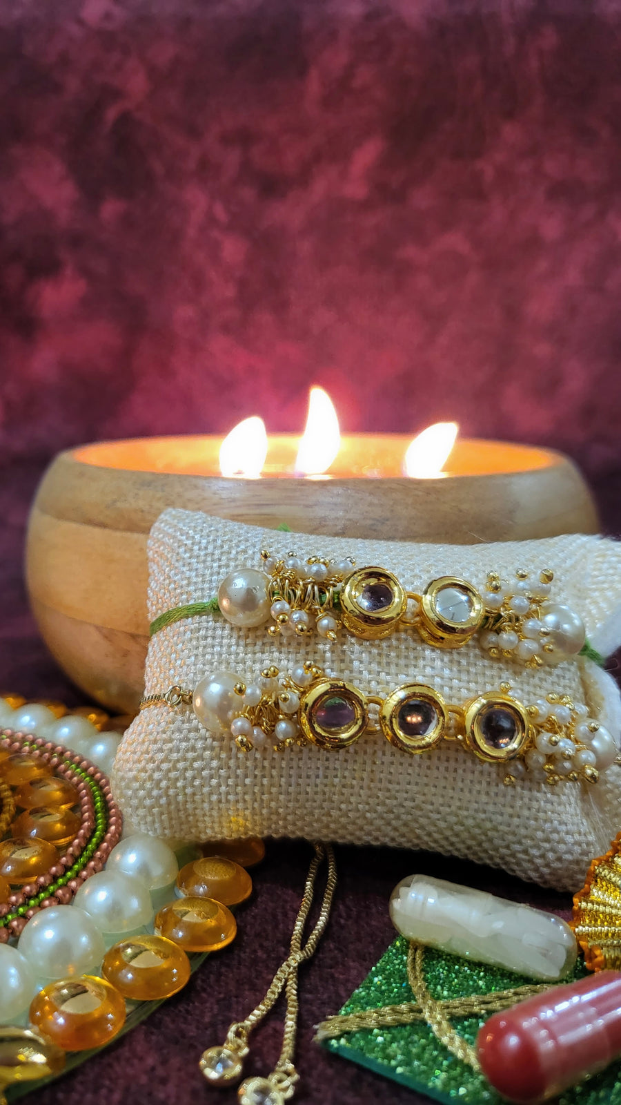 Round Kundan Couple Rakhi