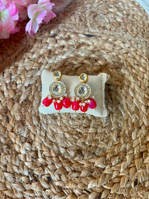 Red & Pearl Kundan Beaded Drop Earring