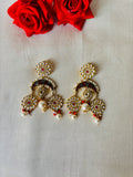 Red Green Kundan Pearl Chandbali Earrings