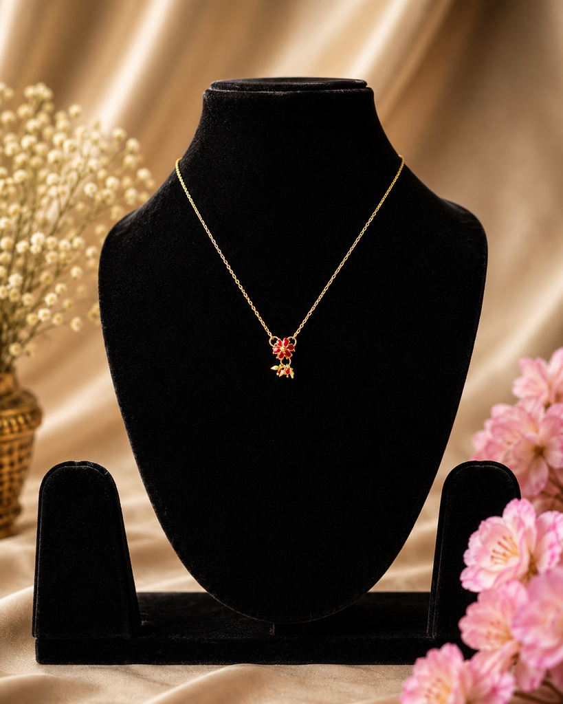 Red Gold Floral Pendant Necklace