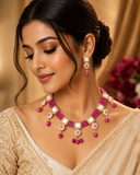 Pink Kundan Beaded Necklace Set