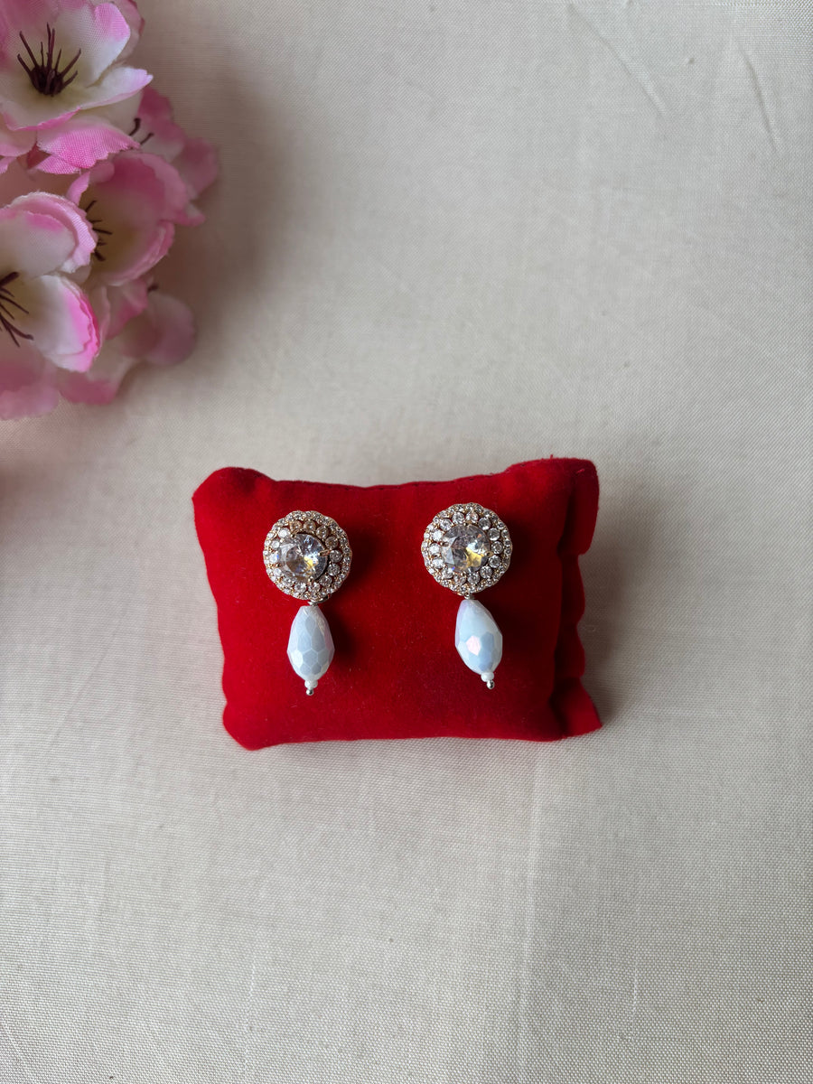 Clear White Quartz Drop Stud Earrings