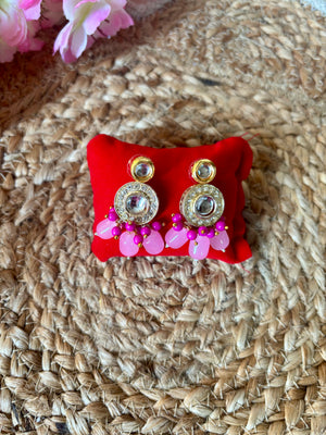 Baby Pink Kundan Beaded Drop Earrings