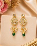 Green Crystal Kundan Drop Earrings