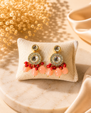 Peach & Red Kundan Beaded Drop Earrings
