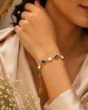 Classic Gold Blue Crystal & Mother of Pearl Anti-Tarnish Bracelet
