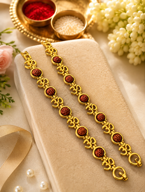 Om Rudraksha Gold Finish Spiritual Rakhi