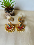Red Kundan Pearl Chand Earrings