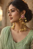 Pink Kundan Kashmiri Ghungroo Bali Earrings