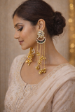 Golden Kundan Meenakari Kashmiri Earrings