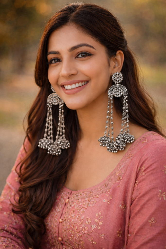 Oxidised Silver Kashmiri Earrings