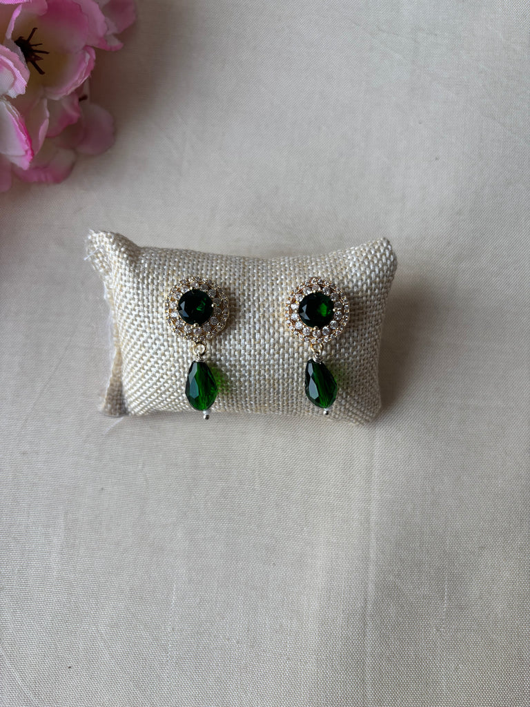 Emerald Green Crystal Drop Stud Earrings