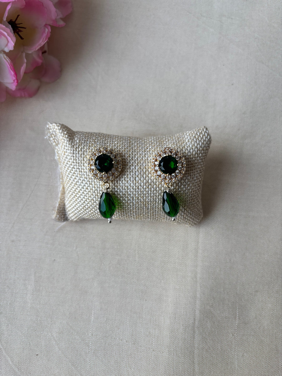 Emerald Green Crystal Drop Stud Earrings