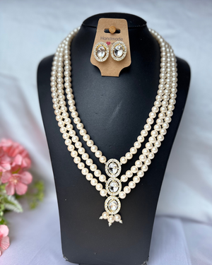 Pearl and AD Kundans Necklace with Earrings