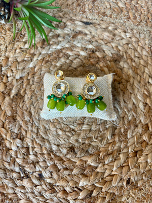Lime Green Kundan Beaded Drop Earrings