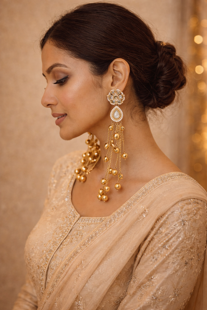 Flower Kundan Kashmiri Statement Earrings