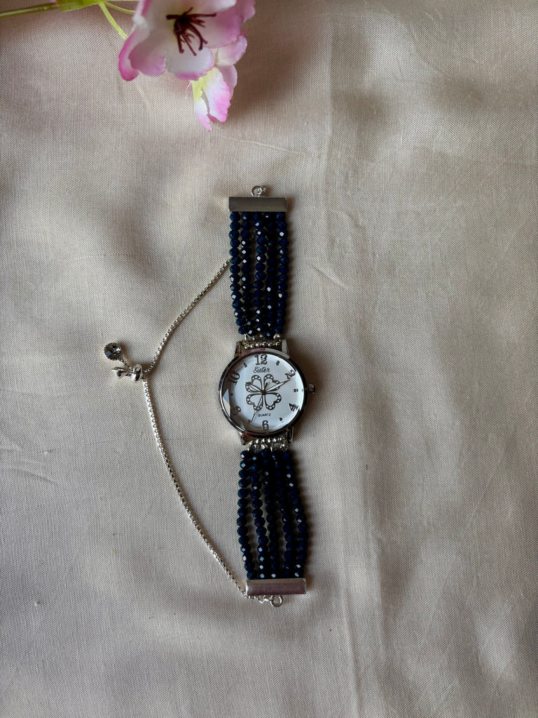 Denim Blue Beaded Bracelet Watch