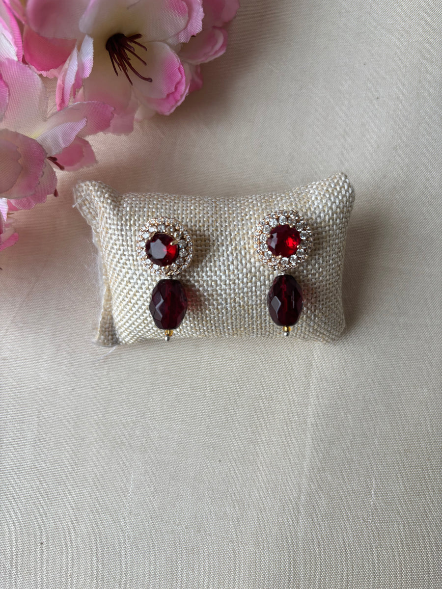 Ruby Red Garnet Drop Stud Earrings