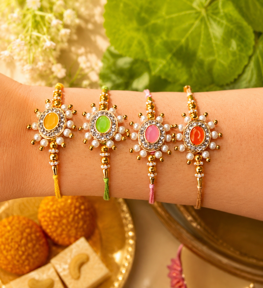 Yellow Pearl Floral Rakhi