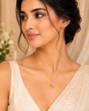 Pink Crystal Gold Floral Pendant Chain