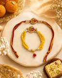 Yellow Beaded Rakhi for Bhaiya Bhabhi