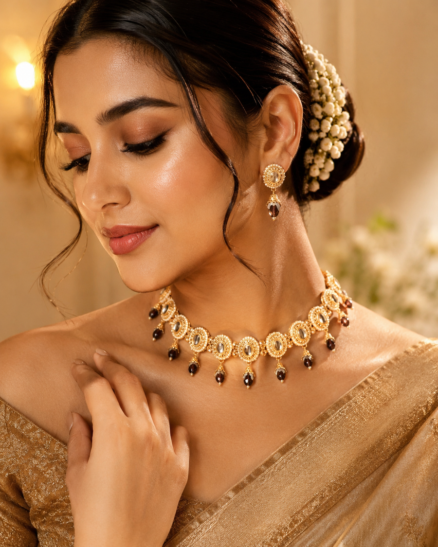 Amethyst Crystal Kundan Necklace Set