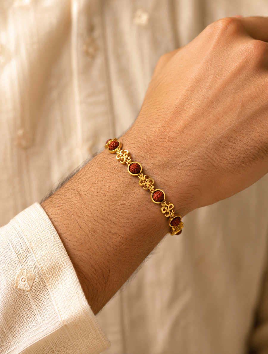 Om Rudraksha Gold Finish Spiritual Rakhi