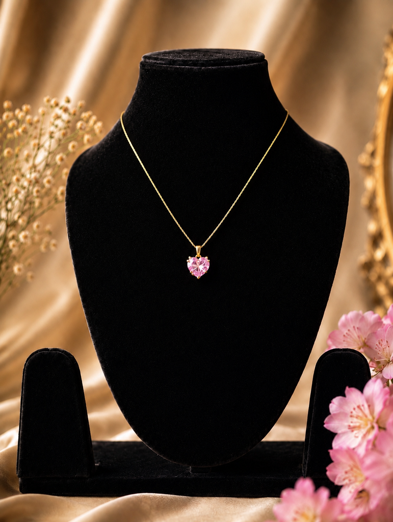 Pink Crystal Heart Pendant Necklace