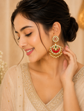 Red Kundan Pearl Chand Earrings