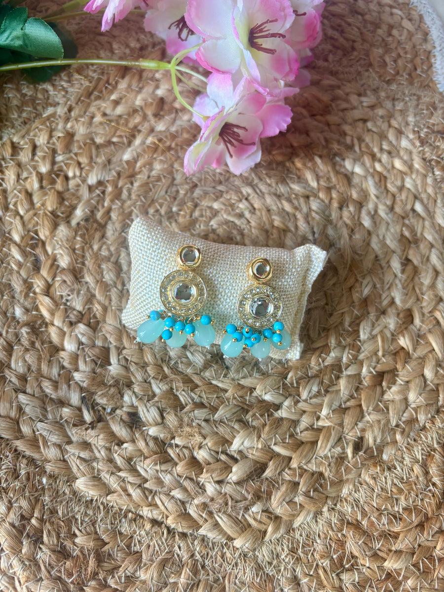 Aqua Blue & Turquoise Kundan Beaded Drop Earrings