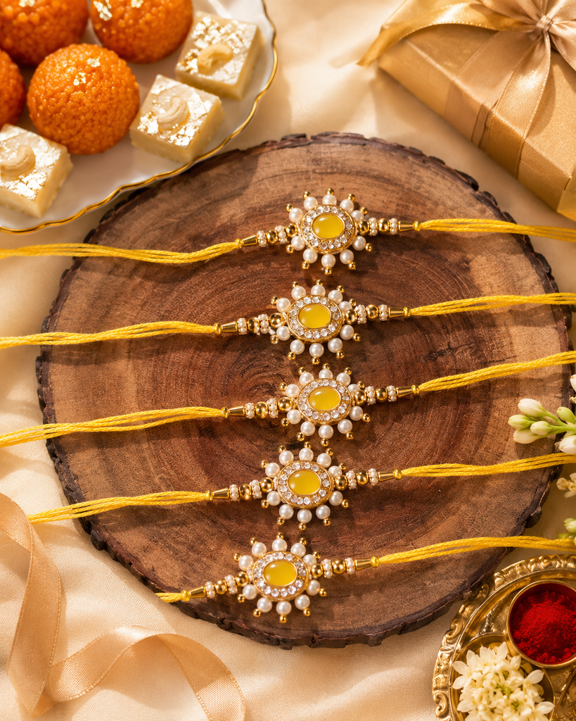 Yellow Pearl Floral Rakhi