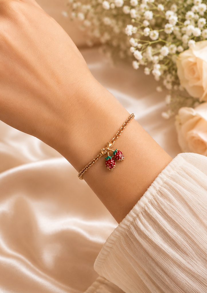 Cute Rose Gold Strawberry Charm Anti-Tarnish Chain Bracelet