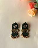 Green Golden Taveez Fabric Earrings