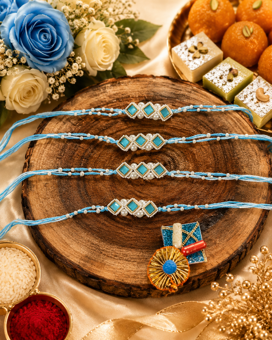 Aqua Blue Pearl Rakhi