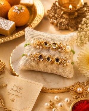 Round Kundan Couple Rakhi