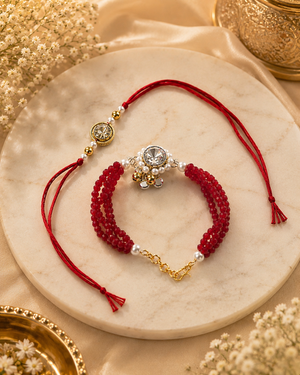 Ruby Crystal Couple Bracelet Rakhi Set