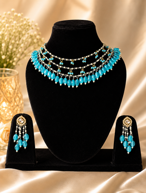 Turquoise Elegance Statement Necklace With Earrings