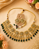 Green Beads Kundan Necklace with Earrings
