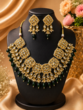Green Beads Kundan Necklace with Earrings