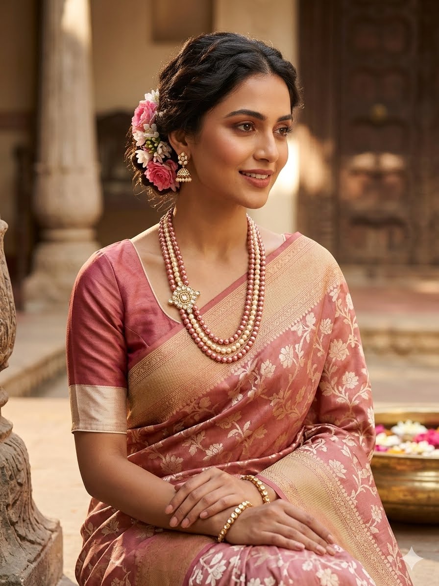 Metallic Copper Pearl Kundan Necklace