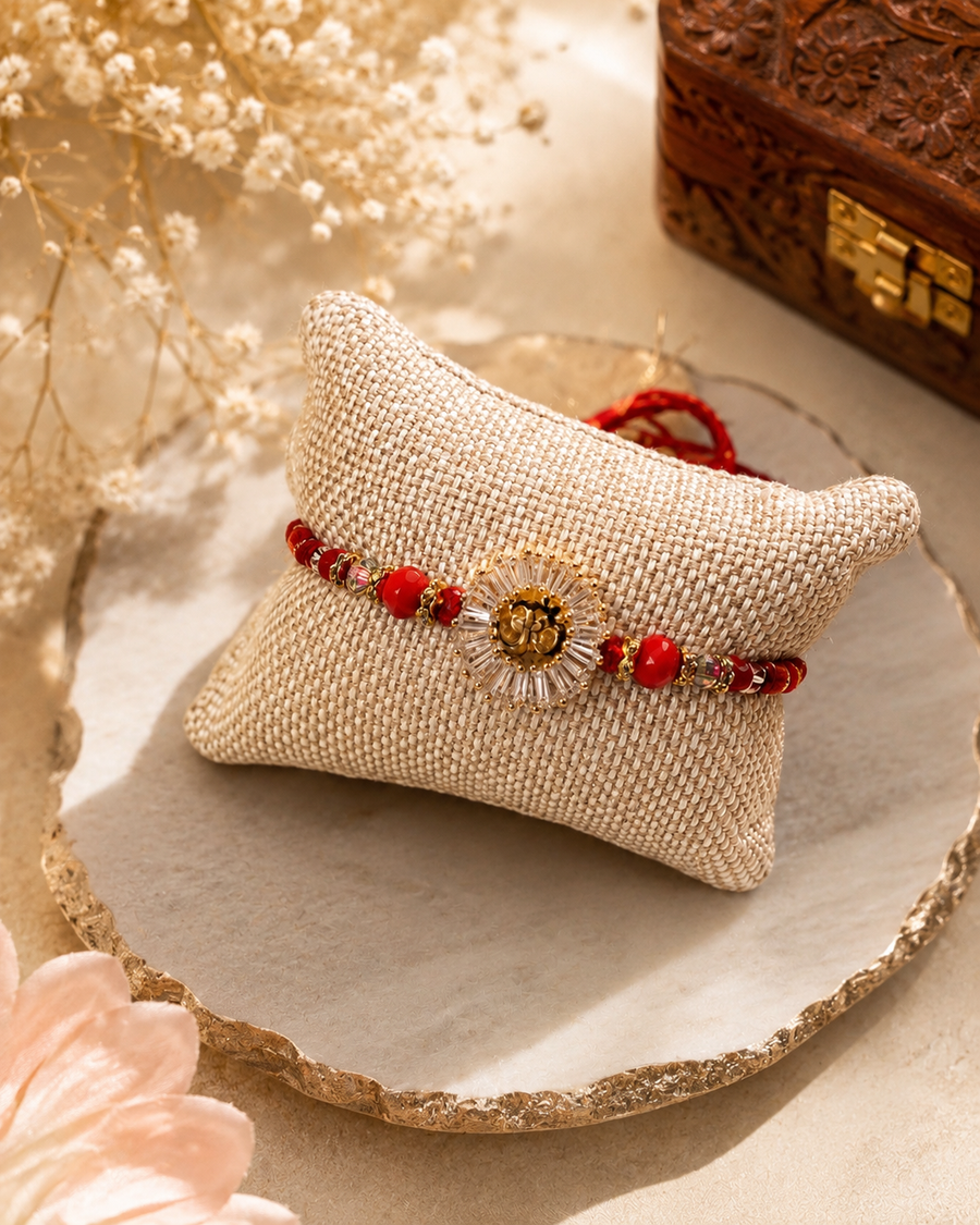 Red Om Beaded Rakhi