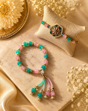 Pink & Aqua Beaded Lumba Rakhi