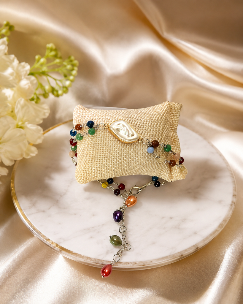 Mother Of Pearl Pendant with Coloured Chain