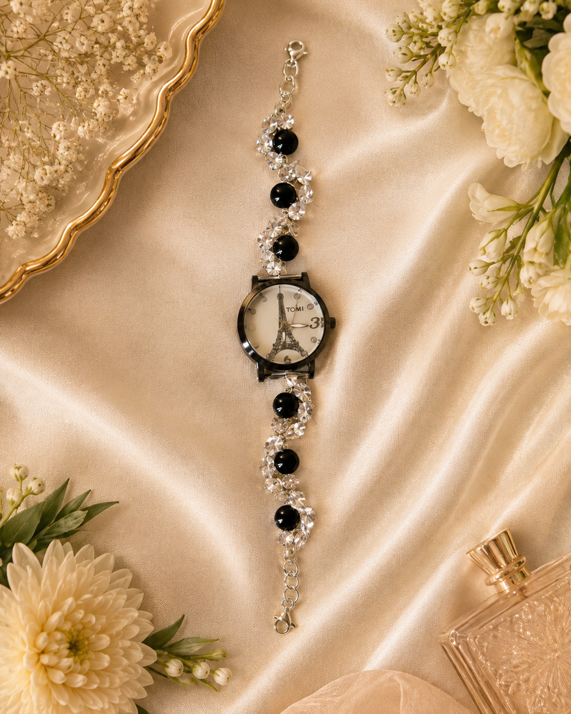 🖤 Parisian Black Crystal Bracelet Watch