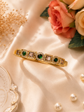 Green & Champagne Crystal Zircon Statement Cuff Bracelet (Anti-Tarnish)
