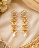 Gold Kundan Flower Pearl Drop Statement Earrings
