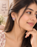 Pink Crystal Bow Pearl Earrings