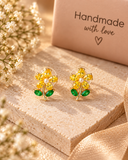 Yellow Crystal Gold Floral Stud Earrings